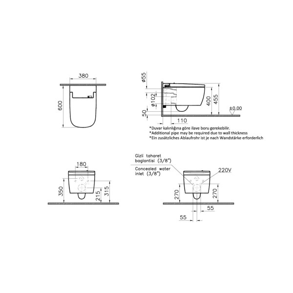 Унитаз Vitra V-Care Basic 5674B003-6193, интеллектуальный подвесной