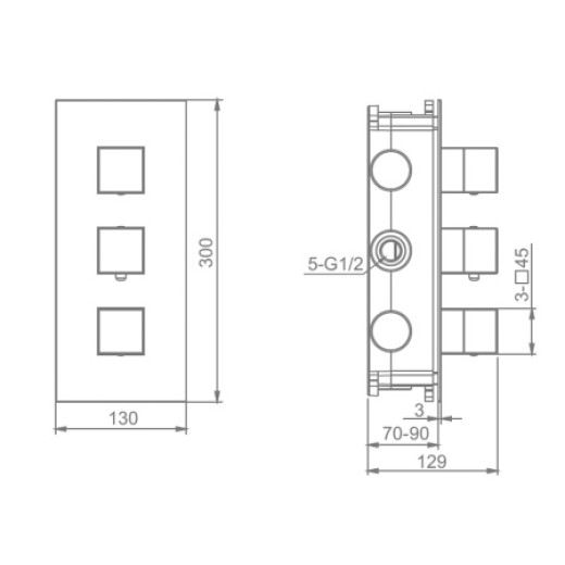 Встраиваемый смеситель для ванны и душа с термостатом 3-режима RAGLO R02.263.09