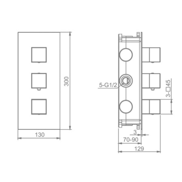 Встраиваемый смеситель для ванны и душа с термостатом 3-режима RAGLO R02.263.09