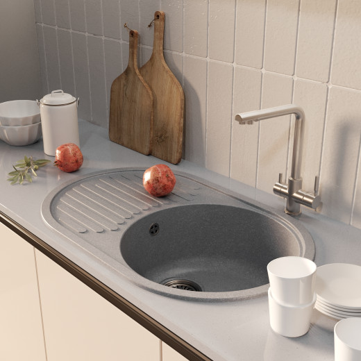 Мойка MIXLINE ML-GM16 овальная с крылом  графит (342) 730*460*180мм NEW (551932)