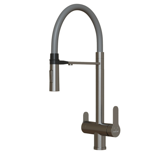 Смеситель для кухни 35k MIXLINE МЛНС-0401/MLSS-0401 СЕРЫЙ гиб.изл магнит,под.к фильтру,п/гайку САТИН (556010)