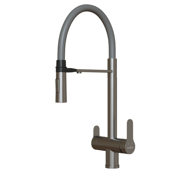 Смеситель для кухни 35k MIXLINE МЛНС-0401/MLSS-0401 СЕРЫЙ гиб.изл магнит,под.к фильтру,п/гайку САТИН (556010)