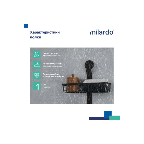 Двухъярусная прямая полка, проволока стальная, черный матовый, Easy, Milardo, EAS0WS2M44