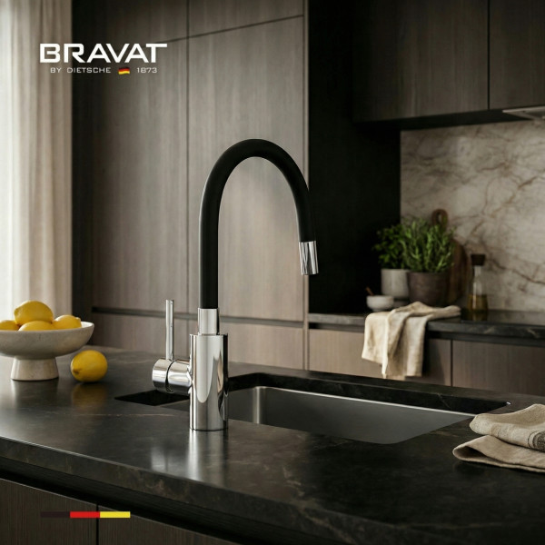 Смеситель для кухни с гибким изливом черный BRAVAT (F7800931CP-SW)