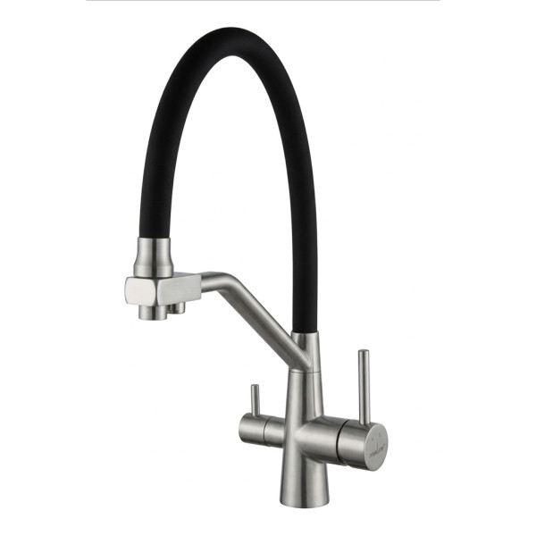 Смеситель для кухни 35k MIXLINE МЛНС-0404 (MLSS-0404) черный гиб.излив,подкл.к фильтру,п/гайку САТИН (558432)