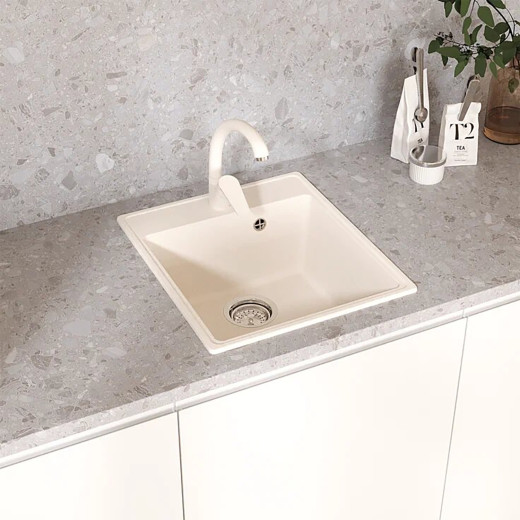 Мойкa MIXLINE МЛ-ГМУ02 (ML-GMU02) УЛЬТРА прямоугольная, белый камень, 425*485 мм (глуб. чаши 175) (556713)