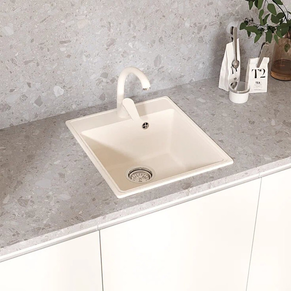 Мойкa MIXLINE МЛ-ГМУ02 (ML-GMU02) УЛЬТРА прямоугольная, белый камень, 425*485 мм (глуб. чаши 175) (556713)