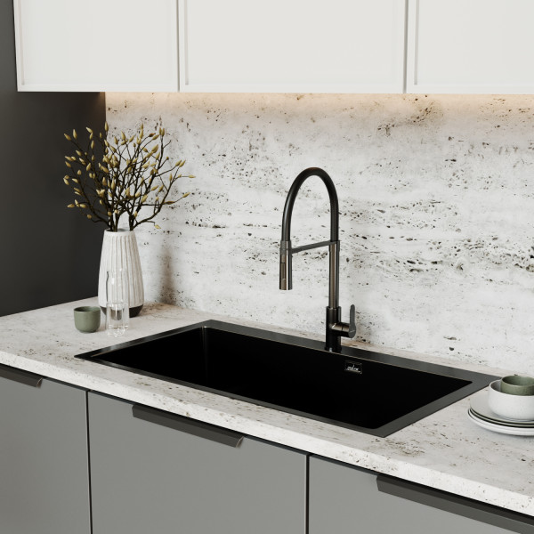 Смеситель для кухни 35k MIXLINE МЛНС-0402Г (MLSS-0402BL)черн.гиб. изл магнит, п/гайку ЧЕРНЫЙ ГРАФИТ (556021)