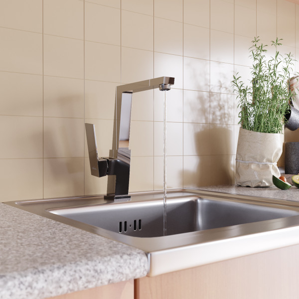Смеситель для кухни 25k MIXLINE ML20-032 "Quadro" высокий излив боковая ручка (550737)