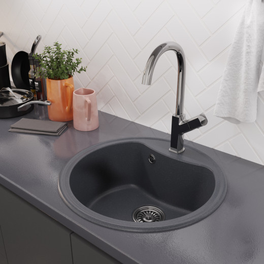 Мойкa MIXLINE ML-GM09 круглая  антрацит (343) 510 мм (глуб. чаши 190) NEW (551804)