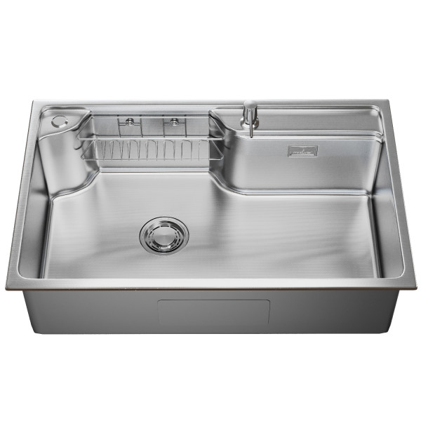 Мойка настол.монтаж MIXLINE ПРО 75х48 (1,0) вып 3 1/2" с ФАСКОЙ 21,5см с сиф.(сатин дек)+доз+кол+корз (558470)