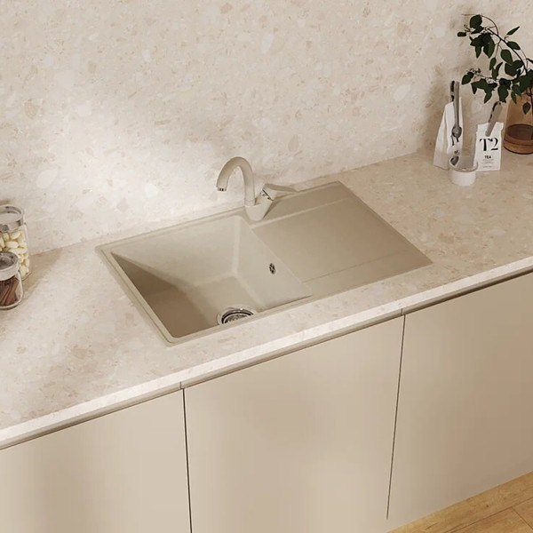 Мойкa MIXLINE МЛ-ГМУ07 (ML-GMU07) УЛЬТРА с крылом, бежевый камень, 735*475 мм (глуб. чаши 175) (556735)