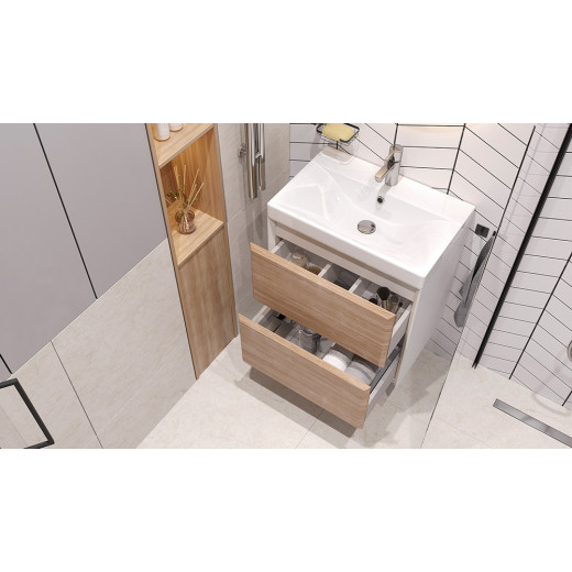 Тумба подвесная Velvex Gesso 60.2Y белый/дуб сонома под раковину 9696-60 (tp.GES.9696.60.2Y белый матовый/дуб сонома)