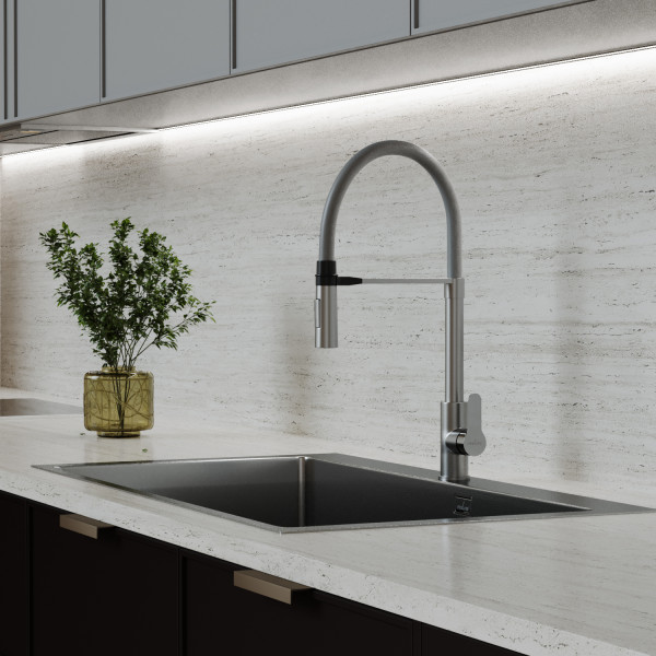 Смеситель для кухни 35k MIXLINE МЛНС-0402 (MLSS-0402) серый гибкий излив магнит, п/гайку САТИН (556018)