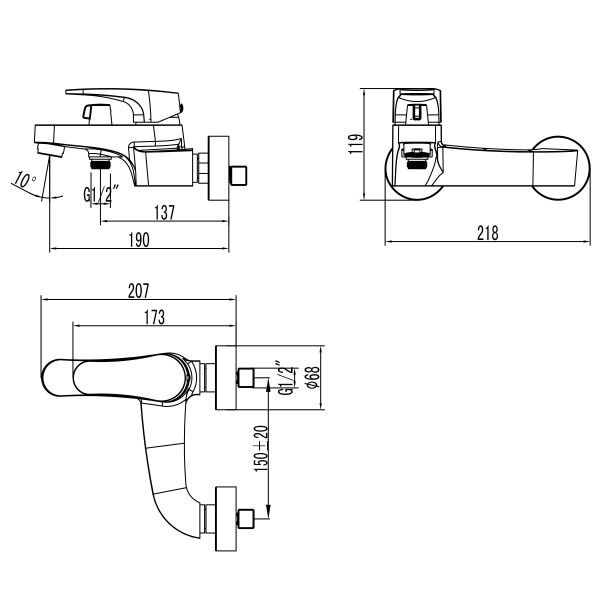 Смеситель для ванны и душа Lemark Shift (LM4334C)