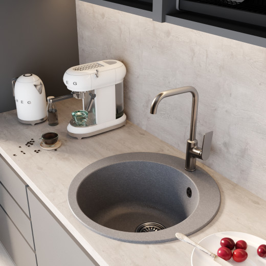 Мойкa MIXLINE ML-GM13 круглая  графит (342) 495мм (глуб. чаши 200) NEW (551896)