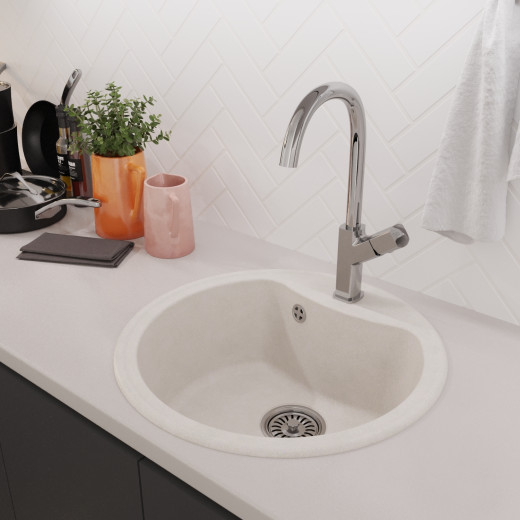 Мойкa MIXLINE ML-GM09 круглая  ультра-белая  (341) 510 мм (глуб. чаши 190) NEW (551802)
