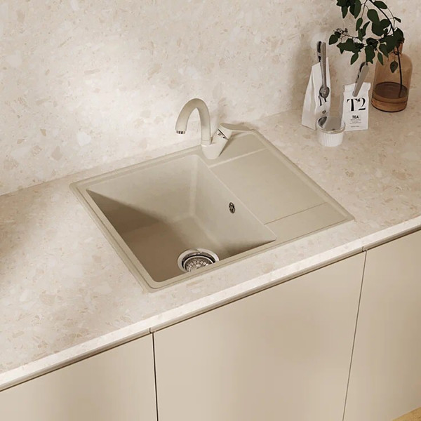 Мойкa MIXLINE МЛ-ГМУ05 (ML-GMU05) УЛЬТРА с крылом, бежевый камень, 575*495 мм (глуб. чаши 190) (556727)