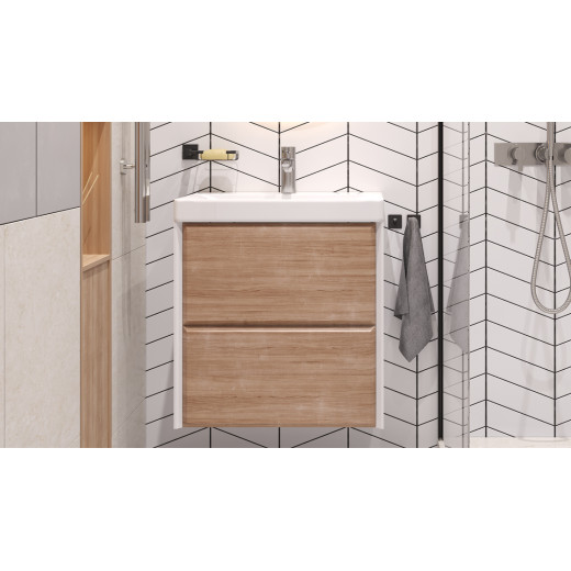 Тумба подвесная Velvex Gesso 60.2Y белый/дуб сонома под раковину 9696-60 (tp.GES.9696.60.2Y белый матовый/дуб сонома)