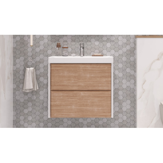 Тумба подвесная Velvex Gesso 70.2Y белый/дуб сонома под раковину 9696-70 (tp.GES.9696.70.2Y белый матовый/дуб сонома)