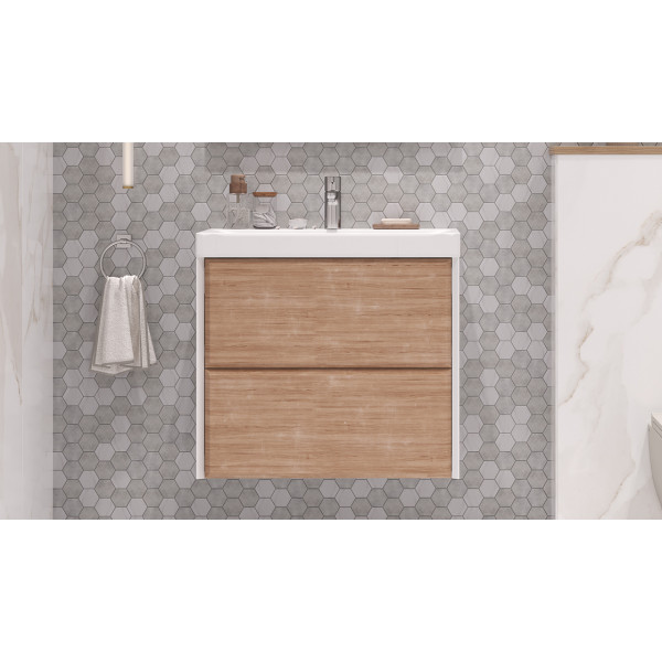 Тумба подвесная Velvex Gesso 70.2Y белый/дуб сонома под раковину 9696-70 (tp.GES.9696.70.2Y белый матовый/дуб сонома)