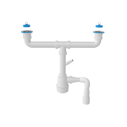 Двойной сифон для нержавеющей мойки с выпусками 70мм (1162)