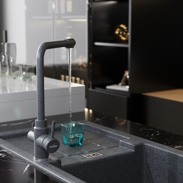 Смеситель для кухни MIXLINE ML-GS13 35к (309) темно-серый с вых. для питьевого фильтра (550668)