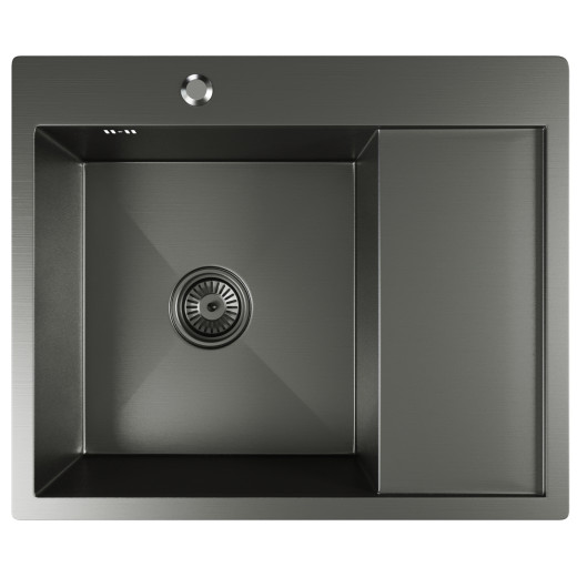 Кухонная мойка 60х50  лев. вып 3 1/2  MIXLINE PRO 20см с сифоном черный графит (552926)