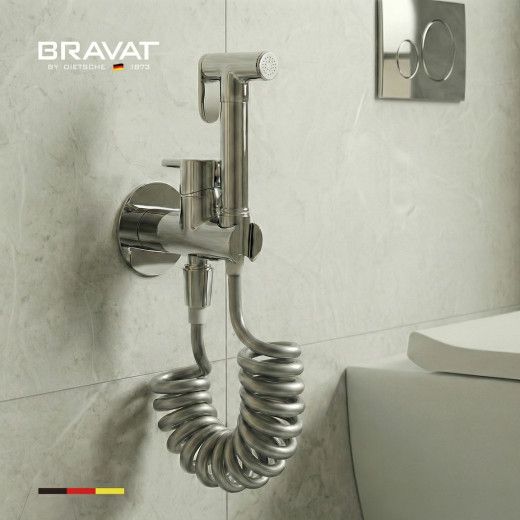 Гигиенический душ со смесителем с пружинным шлангом BRAVAT (D9192CP-SW)