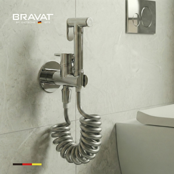 Гигиенический душ со смесителем с пружинным шлангом BRAVAT (D9192CP-SW)
