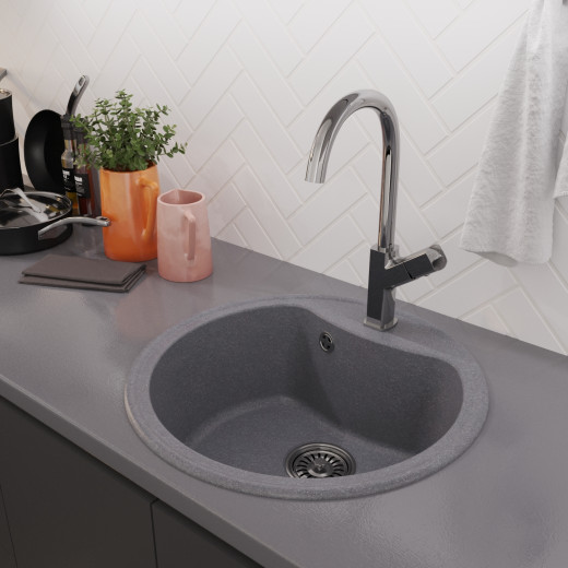Мойкa MIXLINE ML-GM09 круглая  графит (342) 510 мм (глуб. чаши 190) NEW (551803)