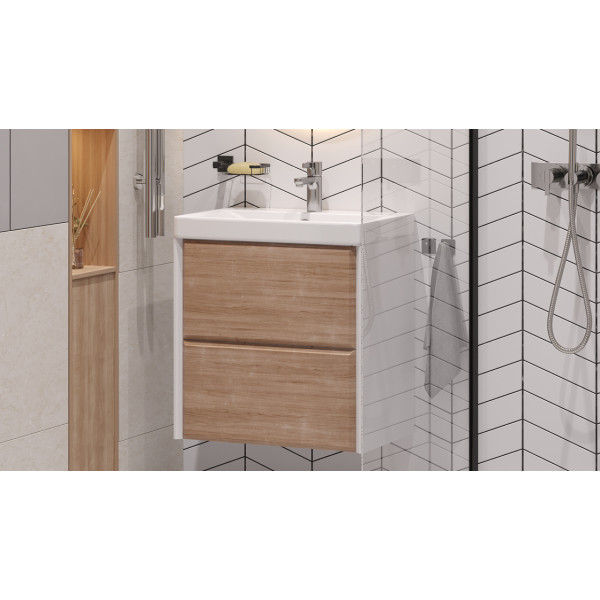 Тумба подвесная Velvex Gesso 60.2Y белый/дуб сонома под раковину 9696-60 (tp.GES.9696.60.2Y белый матовый/дуб сонома)