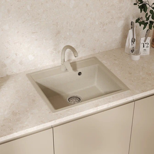 Мойкa MIXLINE МЛ-ГМУ04 (ML-GMU04) УЛЬТРА прямоугольная, бежевый камень, 565*495 мм (глуб. чаши 175) (556724)
