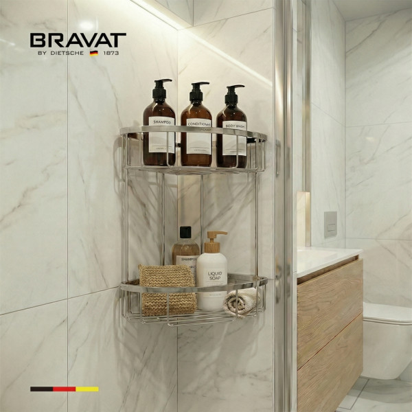 Полка двойная для ванной комнаты угловая BRAVAT (D71004CP-SW)