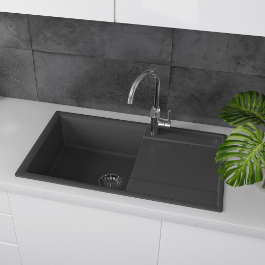 Кухонная мойка Lemark IMANDRA 840 врезная прямоугольная с крылом из кварцгранита цвет: Шампань  (9910036)
