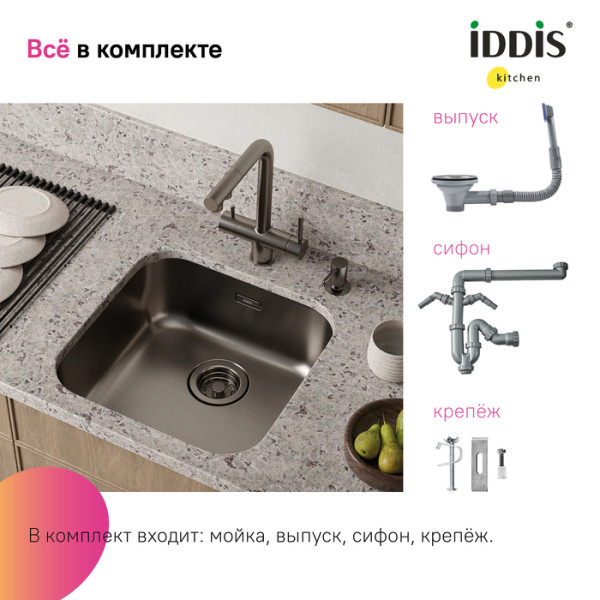 Мойка IDDIS Mate нерж. сталь, графит, 446*446 (MAT44GMi77)