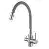 Смеситель для кухни 35k MIXLINE МЛНС-0403 (MLSS-0403) серый гиб.излив,подкл.к фильтру, п/гайку САТИН (558431)