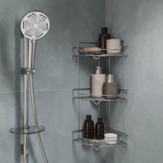 Полка трёхъярусная угловая Milardo Grid проволока стальная, хром (GRICC3CM44)