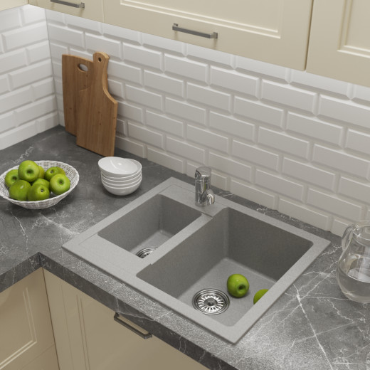 Мойка MIXLINE ML-GM21 двухчашевая, серая (310), 600*500*190мм (552014)
