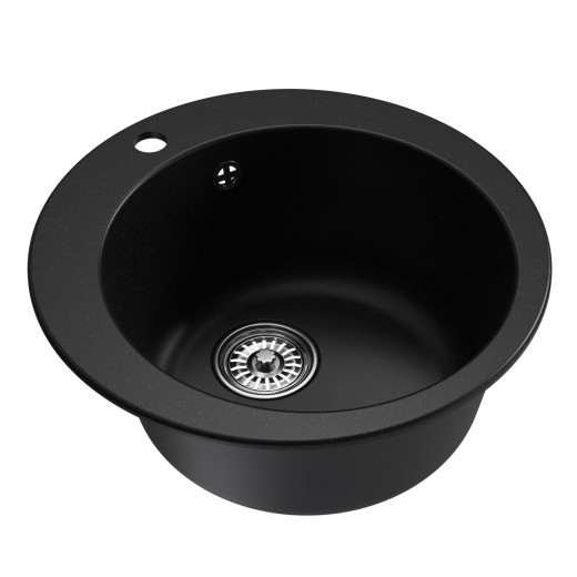 Мойкa MIXLINE ML-GM13 круглая  ультра-черная (344) 495мм (глуб. чаши 200) NEW (551898)