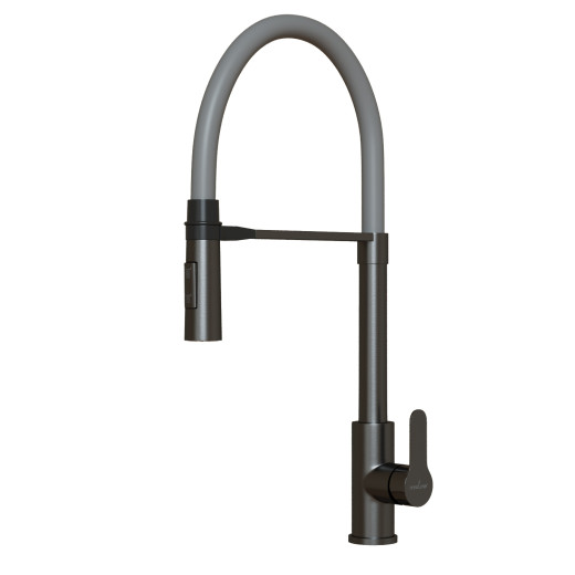 Смеситель для кухни 35k MIXLINE МЛНС-0402Г/MLSS-0402BL сер.гиб. излив магнит,п/гайку ЧЕРНЫЙ ГРАФИТ (556019)