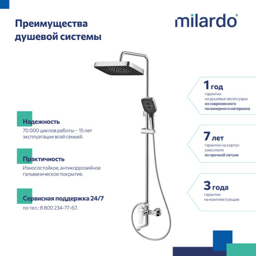 Душевая система Milardo Азур (Azure) с тропическим душем, хром глянцевый (AZUSB3FM06)
