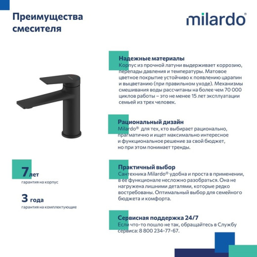 Смеситель для умывальника Milardo Azure черный матовый (AZUBL00M01)
