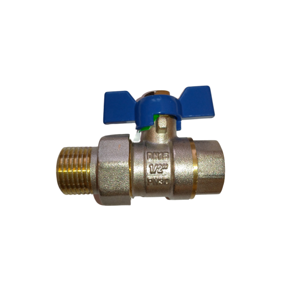 Кран шаровой с американкой RM-L 1/2 никелированный бабочка Ду15 Ру30 (НК 11Б27п1)
