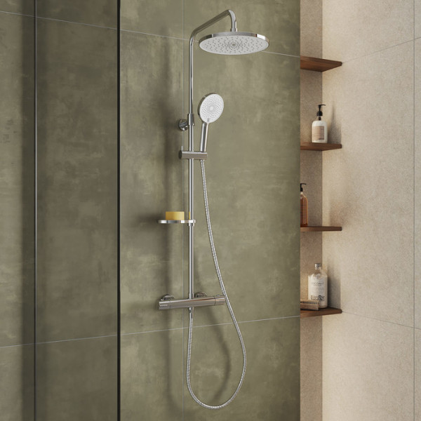 Смеситель термостатический для душа со стойкой и тропической лейкой Milardo Ideal Spa (ILSSBTHM89)