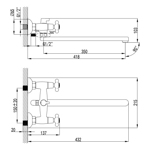 Смеситель для ванны Lemark Standard (LM2112C)