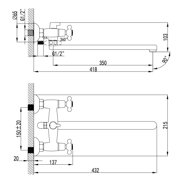 Смеситель для ванны Lemark Standard (LM2112C)