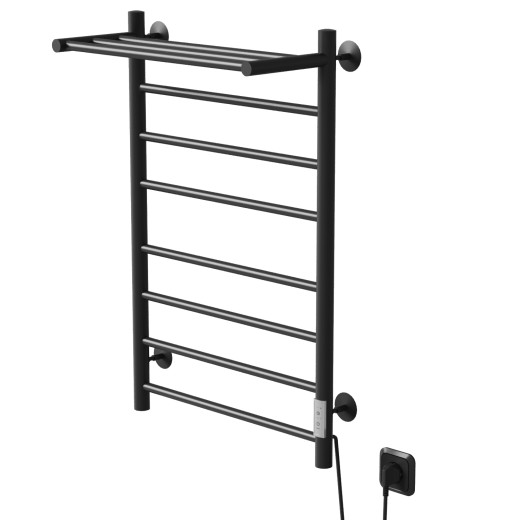 Полотенцесушитель MIXLINE ВЕГА  80х50 (таймер, 382Вт, 7 перекладин + ПОЛКА) электрический ЧЕРНЫЙ (556426)