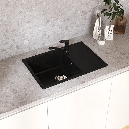 Мойкa MIXLINE МЛ-ГМУ06 (ML-GMU06) УЛЬТРА с крылом, черный камень, 600*420 мм (глуб. чаши 170) (556732)