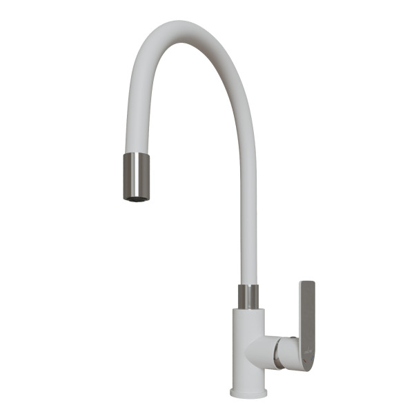 Смеситель для кухни 35к MIXLINE ML33-098 "City White" гибкий излив, б/отв, боковая ручка (553228)